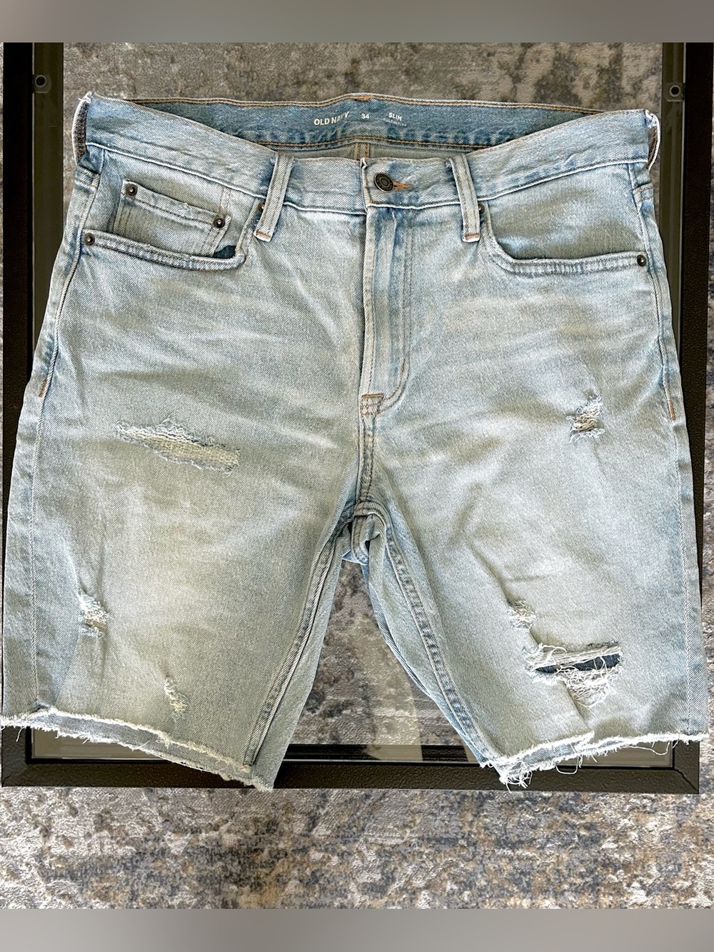 Old Navy Light Blue Distressed Men's Jean Shorts